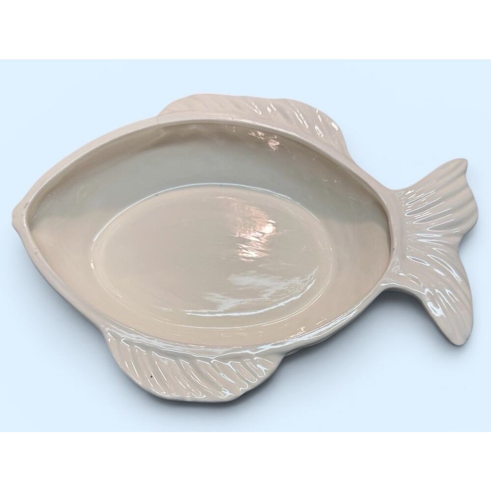 White Fish Trinket Dish Ceramic Beige - Picture 3 of 4